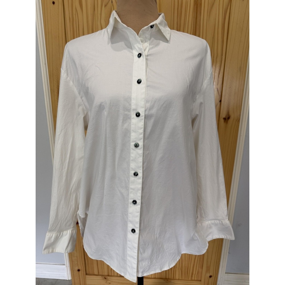 Mother Oxford Shirt Womens 2 White Button Front Long Sleeve Tunic Top Relaxed